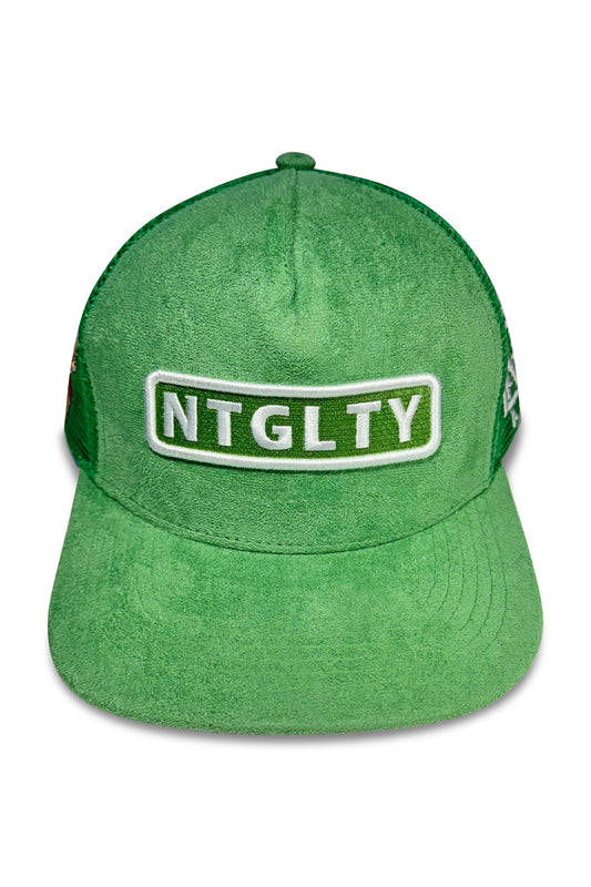 Flat Brim Green Suede Trucker Hat