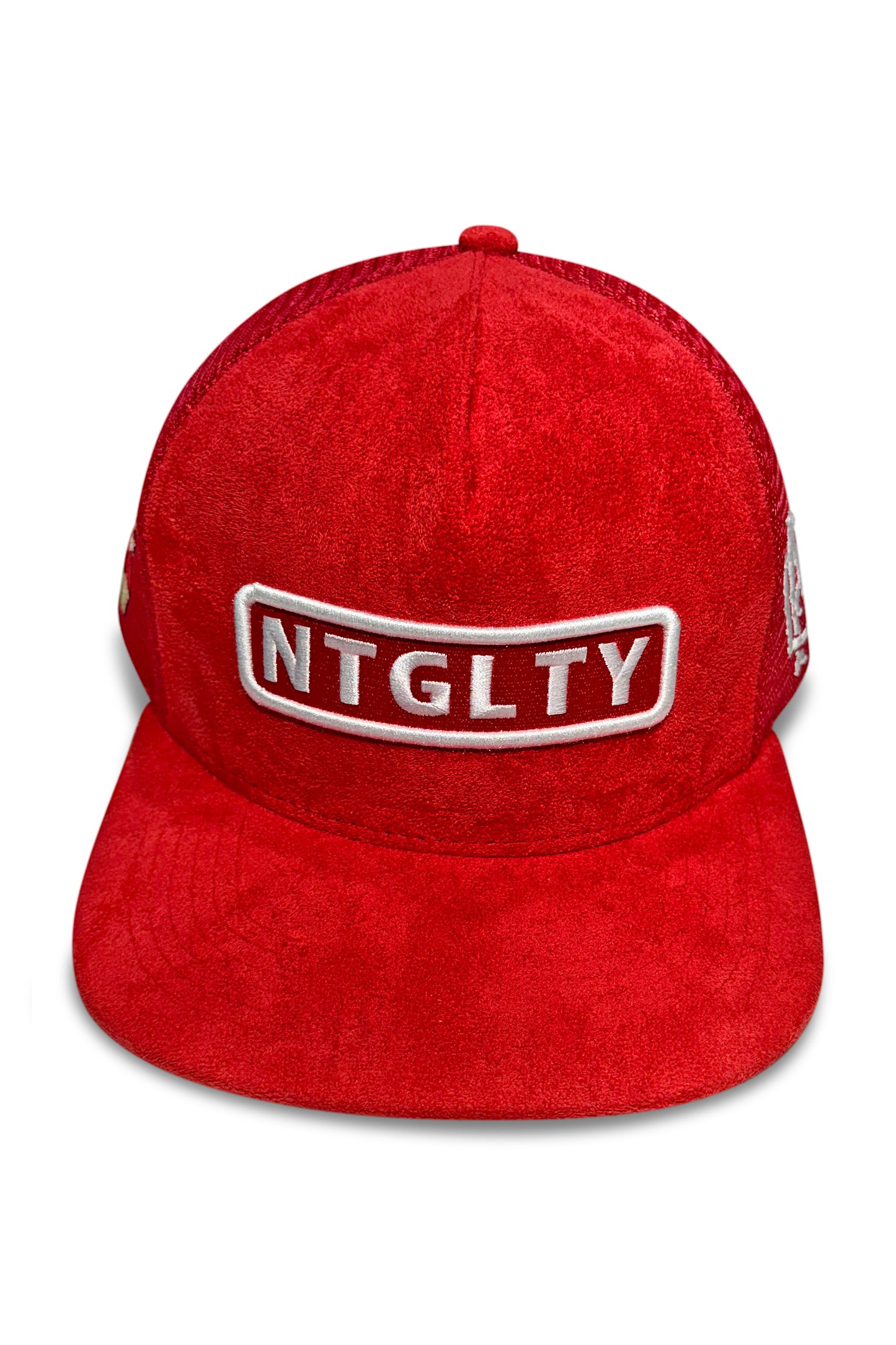 Flat Brim Red Suede Trucker Hat