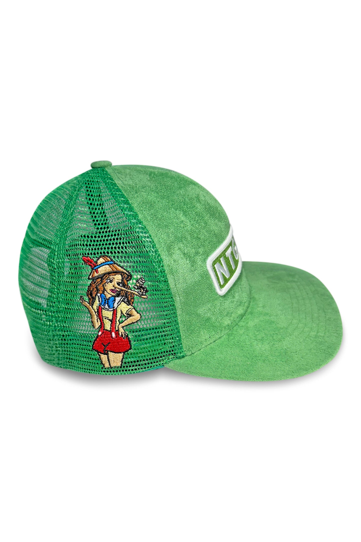 Flat Brim Green Suede Trucker Hat