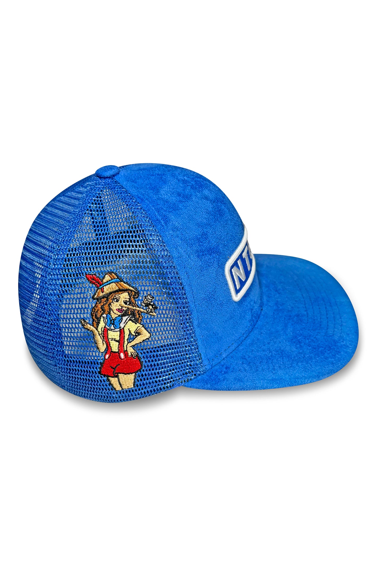 Flat Brim Blue suede Trucker Hat