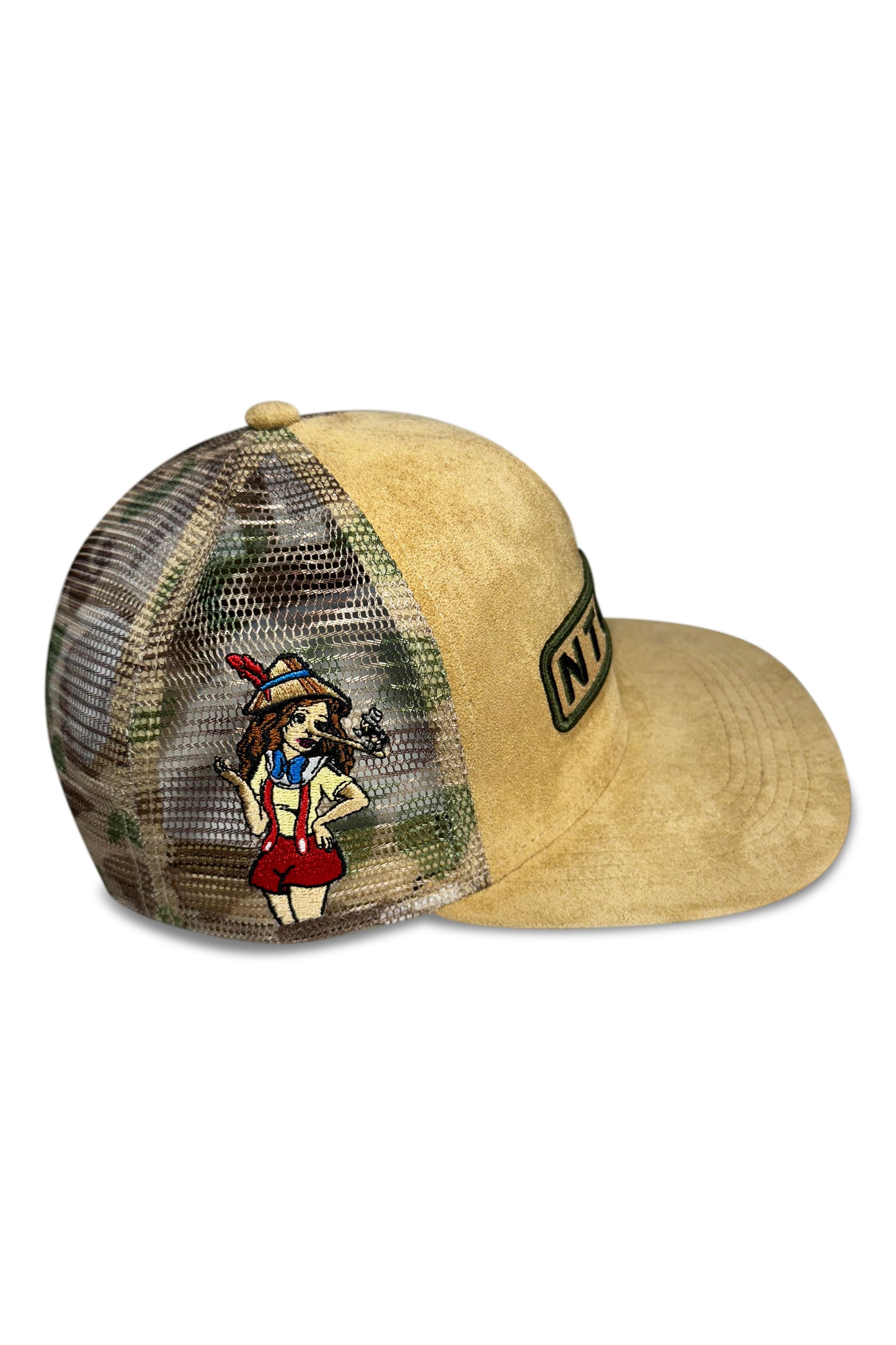 Flat Brim Camo Suede Trucker Hat