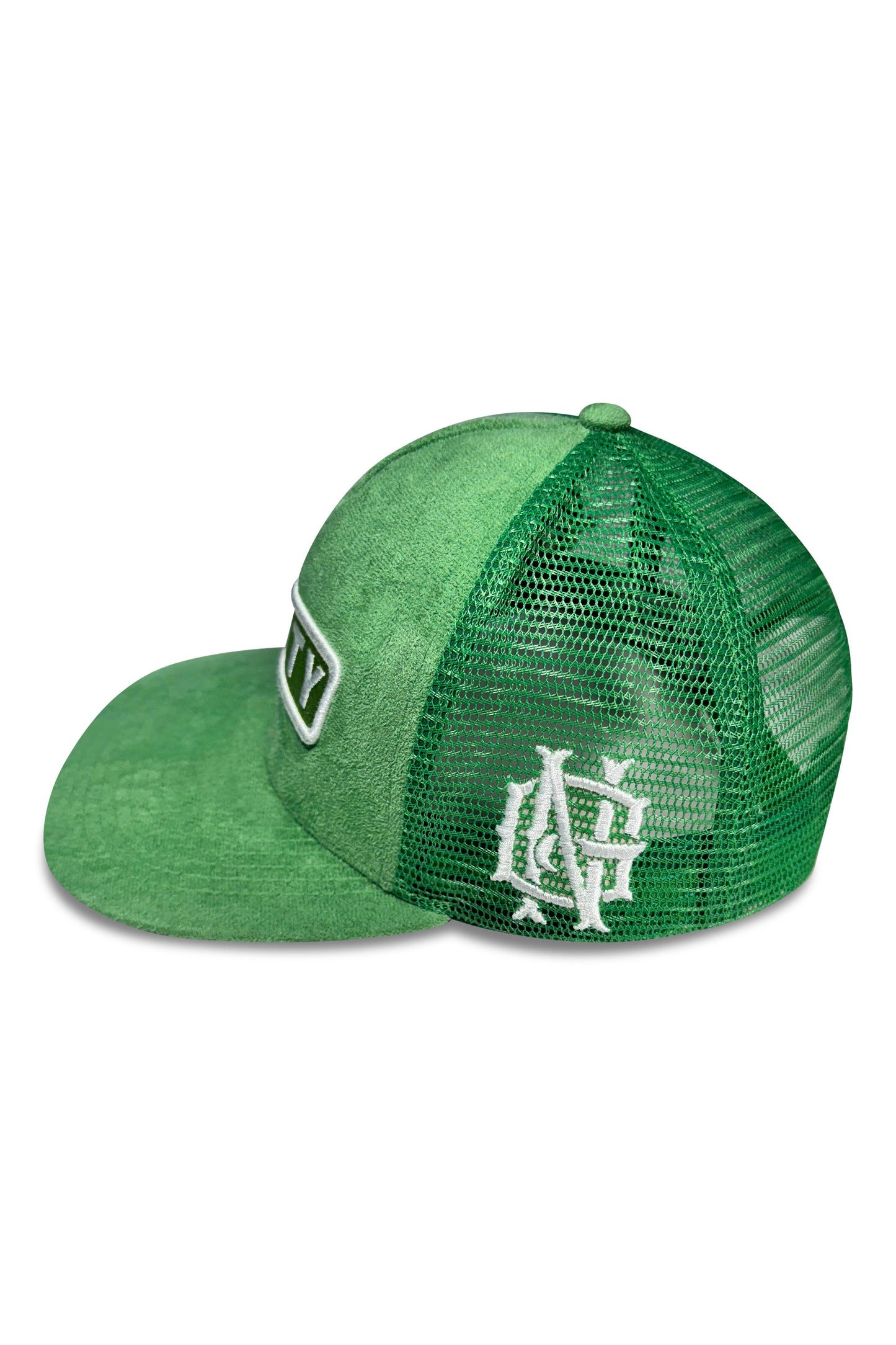 Flat Brim Green Suede Trucker Hat