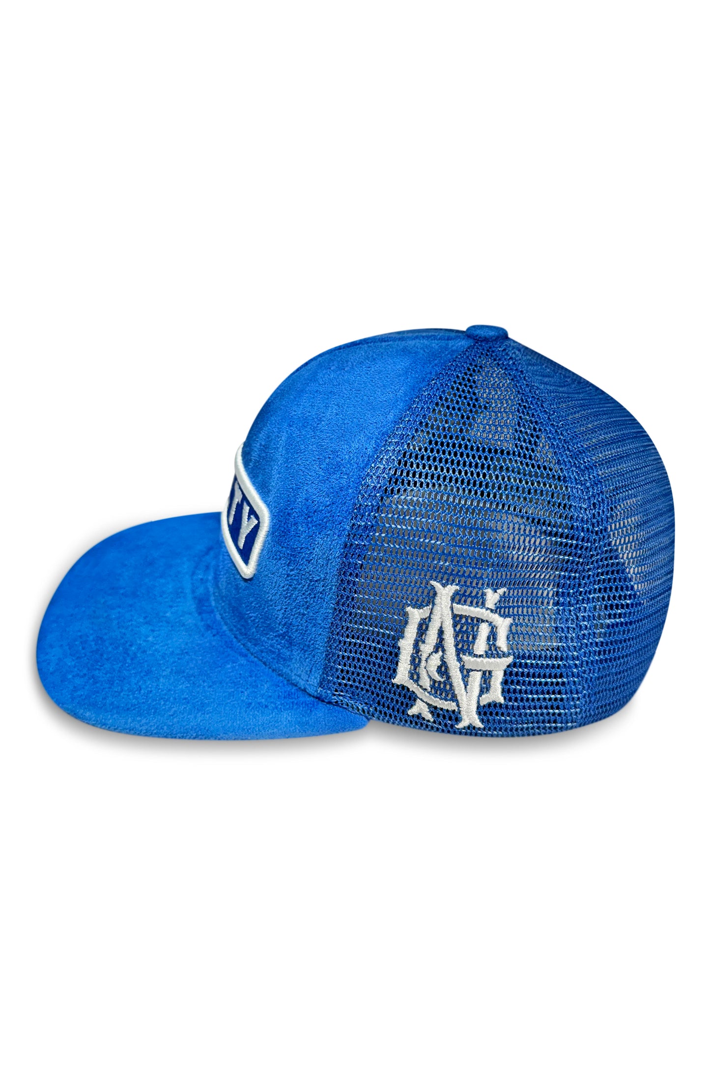 Flat Brim Blue suede Trucker Hat