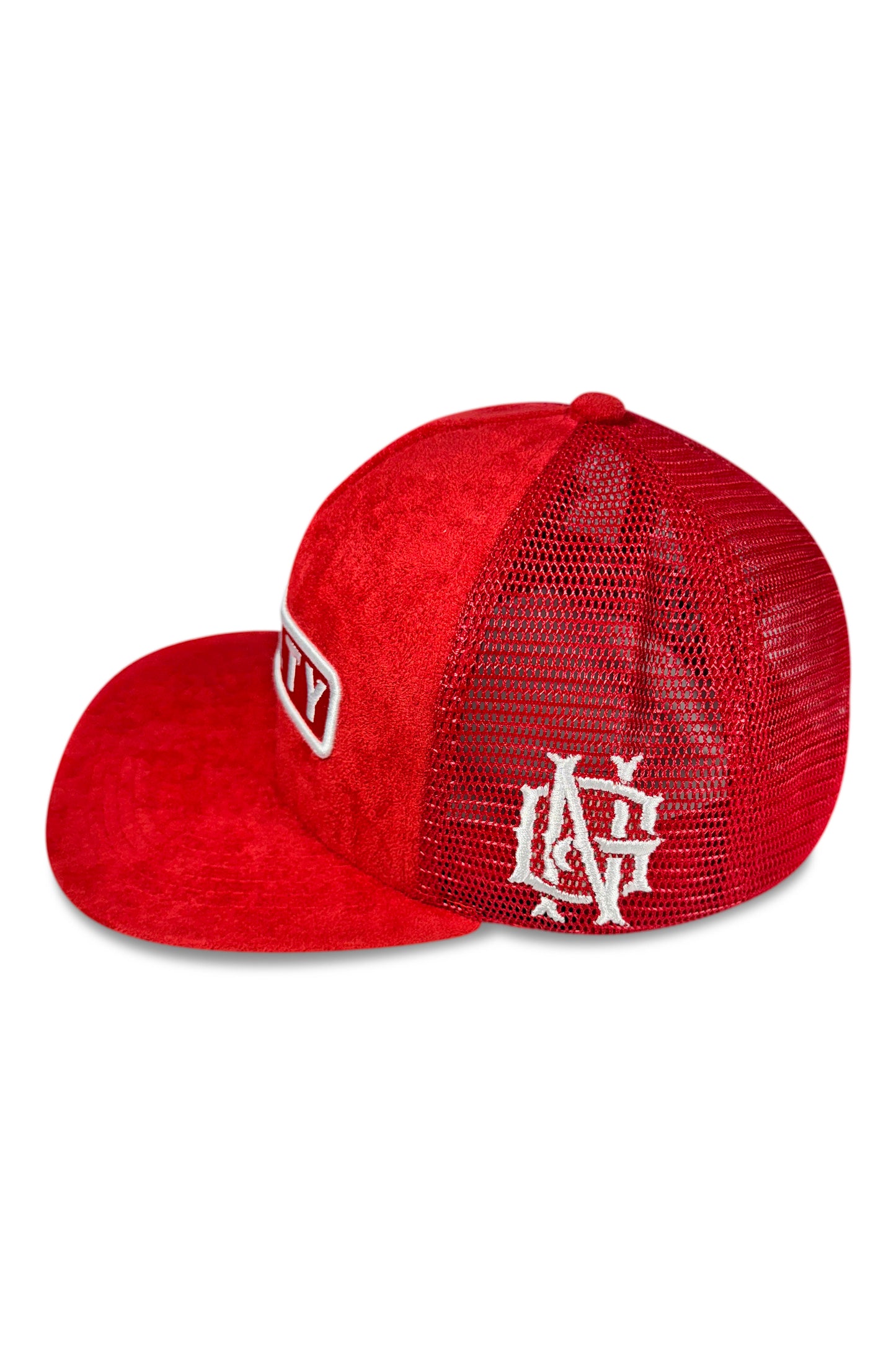 Flat Brim Red Suede Trucker Hat