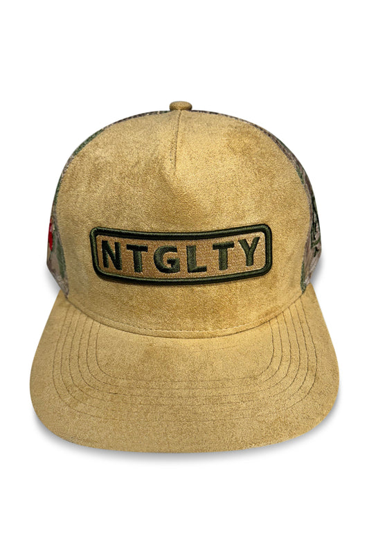 Flat Brim Camo Suede Trucker Hat