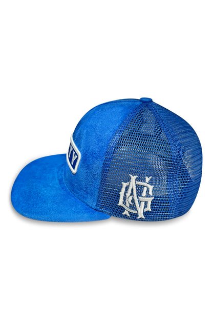 Flat Brim Blue suede Trucker Hat
